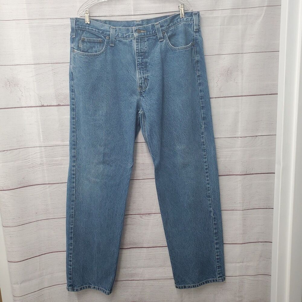 Carhartt Jeans Mens 40x34 Blue Relaxed Fit Work Denim Pants B460 DVB